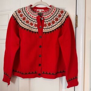 Alex Mill Hilde Fair Isle Cardigan Sweater, Flame Multi, Size Large